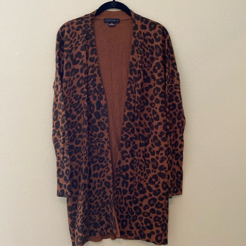 Sanctuary Leopard Print Open Cardigan with Ribbed Detail